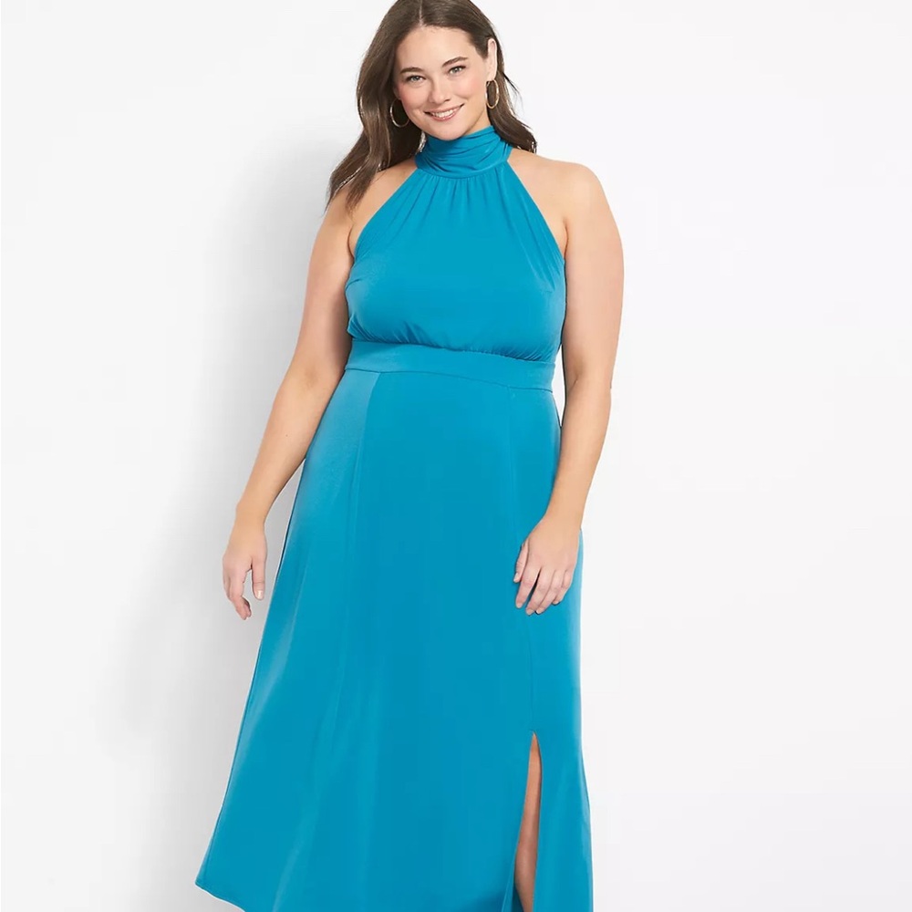 Lane Bryant Blue Sleeveless Halter Midi Dress with Slit